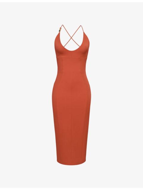 House of CB Ria Plunge-Neck Stretch Cotton-Blend Midi Dress