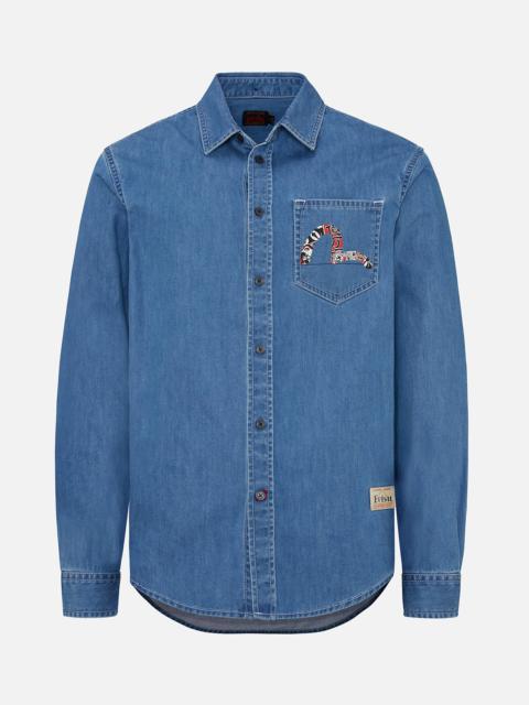 EVISU BIG CATCH PRAYER FESTIVAL GRAPHIC DAICOCK DENIM SHIRT