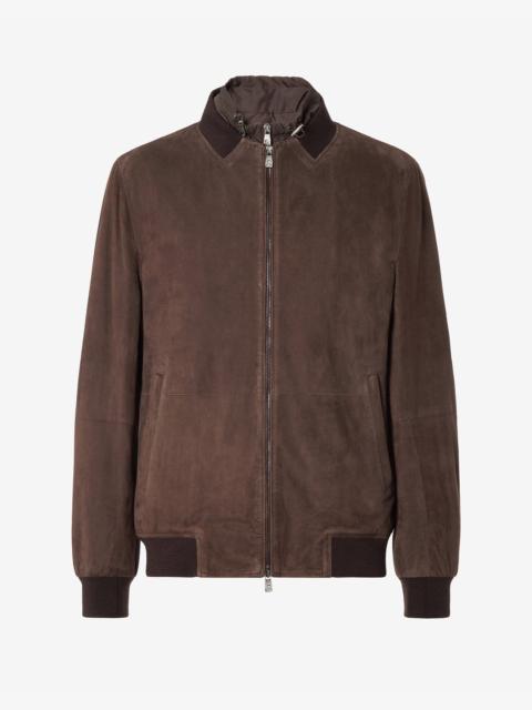 CORNELIANI Dark brown leather bomber jacket with detachable vest