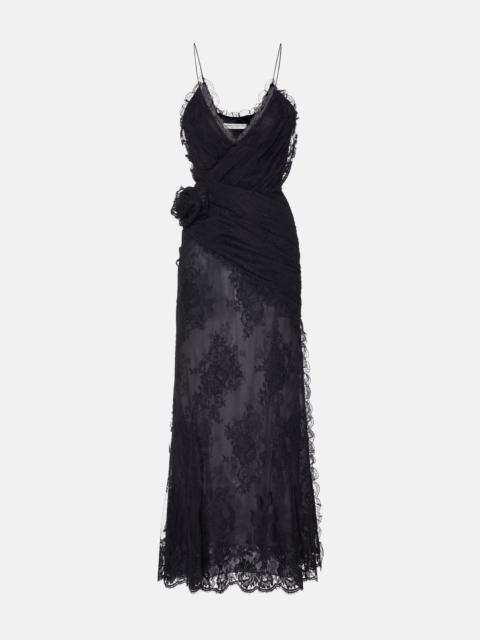 Alessandra Rich LACE EVENING SLIP DRESS WITH ROSE DETAIL