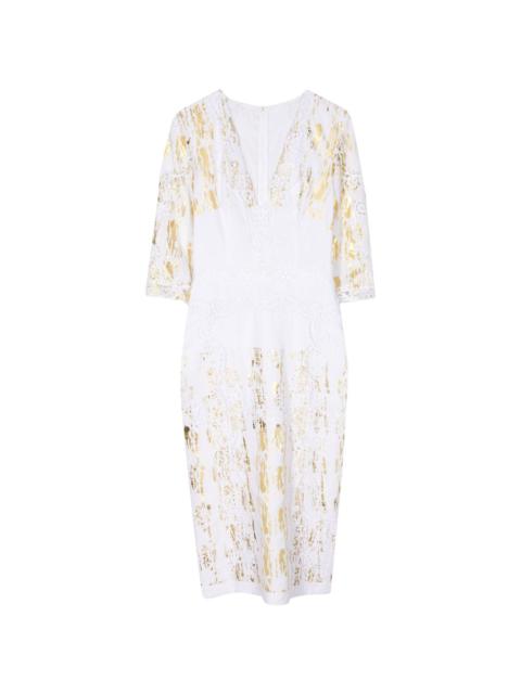COSTARELLOS foil-print V-neck linen dress