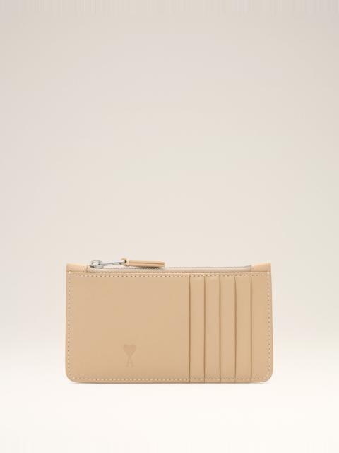 AMI Paris BEIGE ZIPPED COWHIDE LEATHER CARD HOLDER WITH AMI DE COEUR