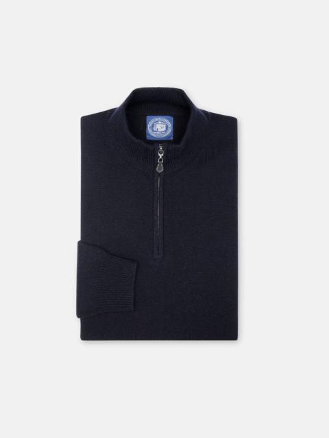 J. PRESS NAVY LAMBSWOOL QUARTER ZIP-UP SWEATER
