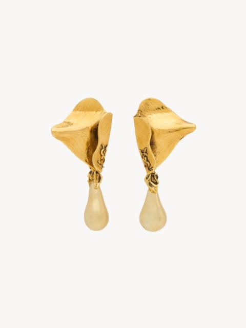 SAINT LAURENT CASSANDRE PEARL EARRINGS IN METAL