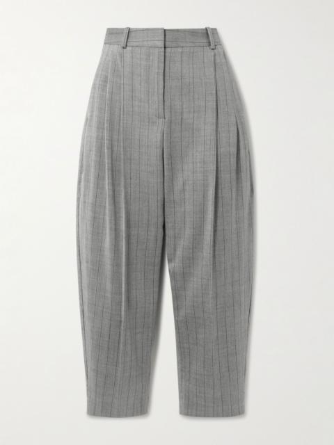 Stella McCartney Cropped pleated pinstriped wool-blend twill tapered pants Gray