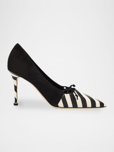 Manolo Blahnik 90mm Trillo Striped Python and Suede Pumps