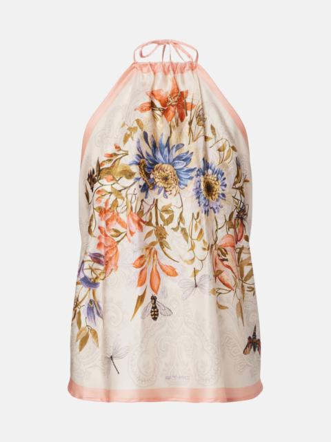Etro Floral halterneck open-back silk top
