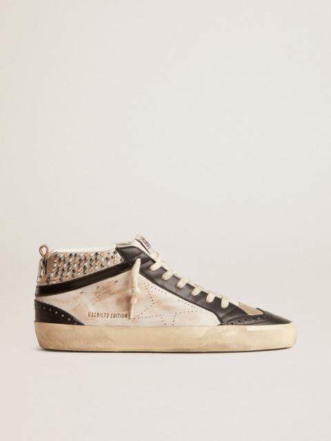 Golden Goose Men’s Mid Star LTD in black and white leather with pearls and perforated star
