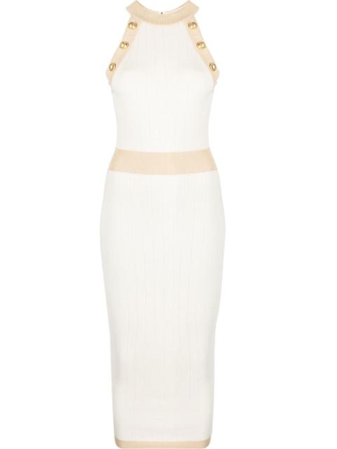 Balmain ribbed-knit halterneck midi dress