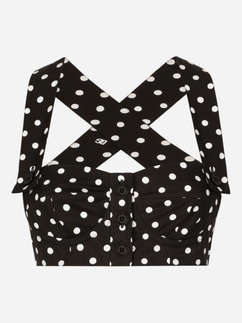 Cotton corset top with polka-dot print