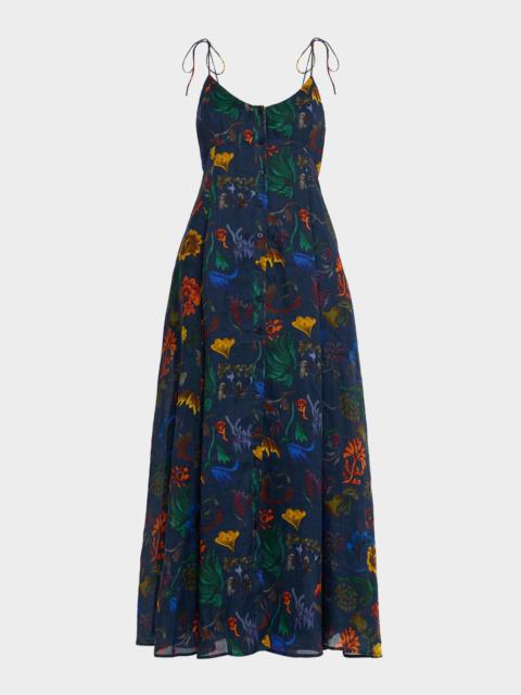 ROSIE ASSOULIN High Garden Ramie Button-Front Sleeveless Maxi Dress