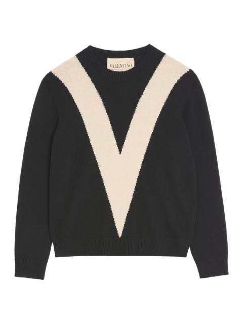 Valentino Men's Wool Sweater with Inlaid V - Black Butter