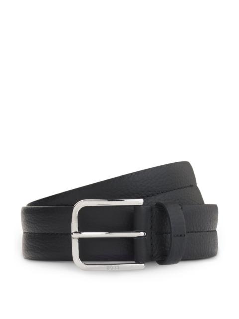 BOSS LEATHER DRESS BELT WITH POLISHED SILVER BUCKLE