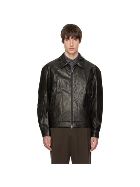 AMOMENTO Black Faux-Leather Bomber Jacket