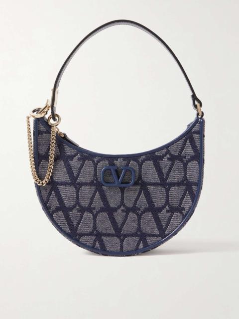 Valentino VLOGO mini leather-trimmed denim-jacquard shoulder bag