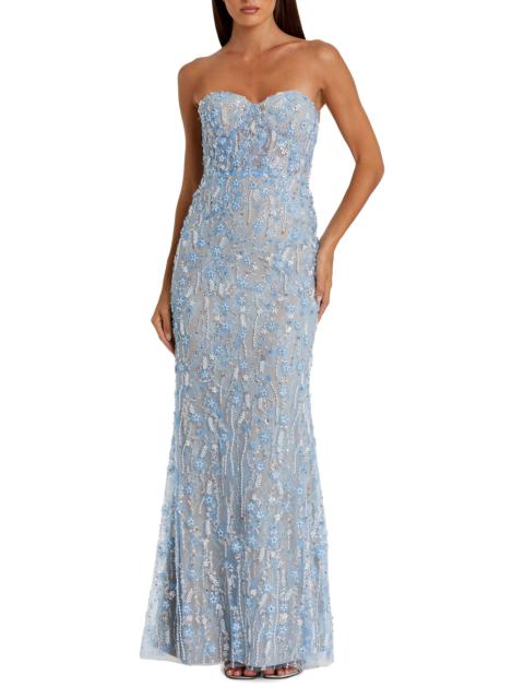 MAC DUGGAL Women's Embellished Floral Lace Strapless Bustier Gown - Blue