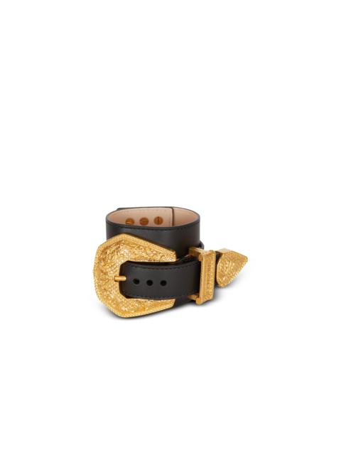 Balmain Western leather and golden metal bracelet