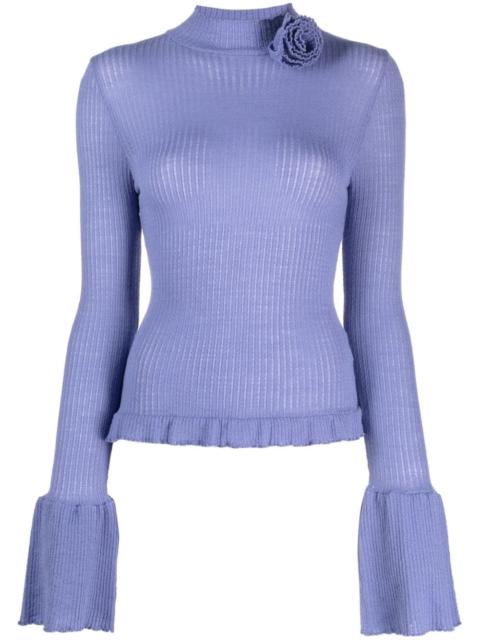 Blumarine ruffle-detailing ribbed-knit jumper