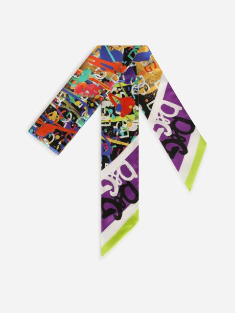 Dolce & Gabbana Twill headscarf with dripping print and DG logo
