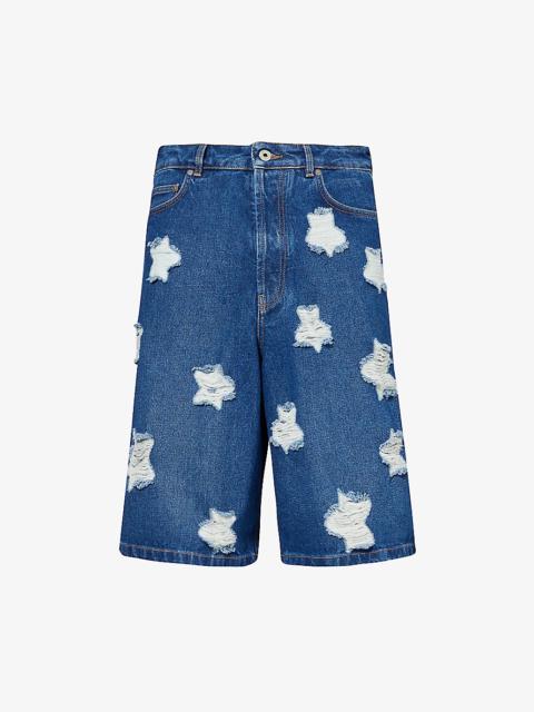 Off-White Distressed-star relaxed-fit denim shorts