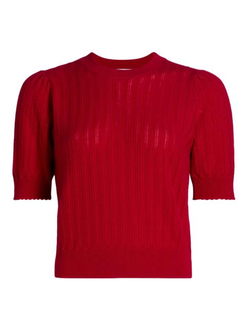 FRAME Women's Ladder Pointelle Cashmere Short-Sleeve Sweater - Raspberry