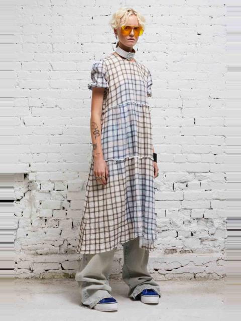 R13 SHREDDED RELAXED MIDI - BLEACHED PLAID