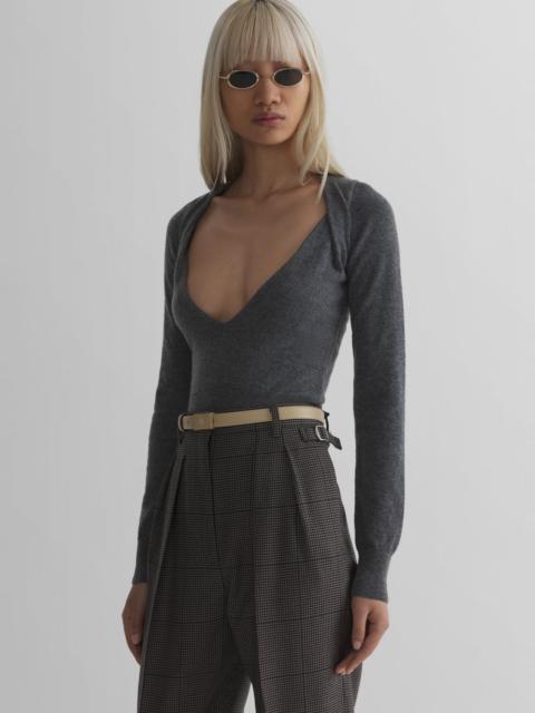 MUGLER grey cashmere v-neck knit top