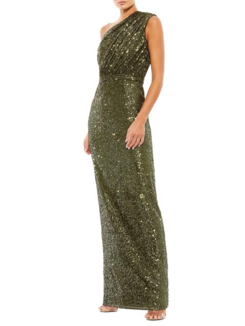 MAC DUGGAL Women's Ieena Sequined One-Shoulder Gown - Olive