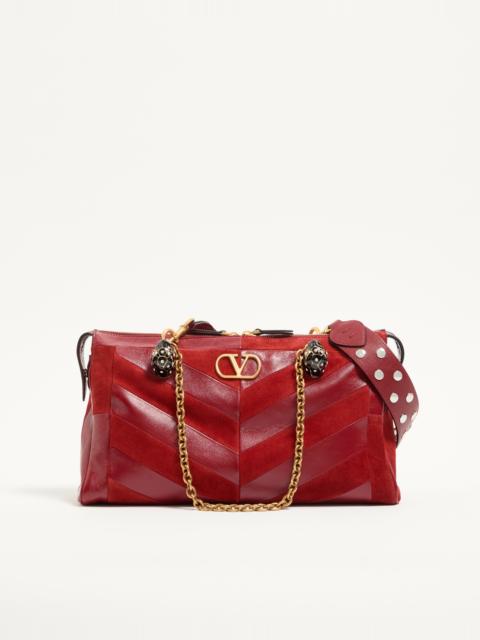 Valentino VALENTINO GARAVANI PANTHEA MEDIUM SHOULDER BAG IN SUEDE AND NAPPA WITH CHEVRON MOTIF
