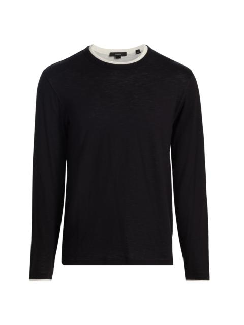 Vince Men's Fine Slub Cotton Double-Layer Crewneck T-Shirt - Black Smock