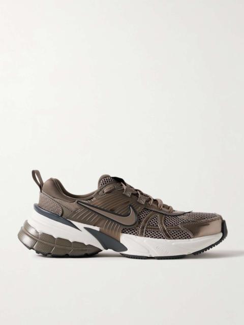 Nike V2K metallic leather, rubber and mesh sneakers