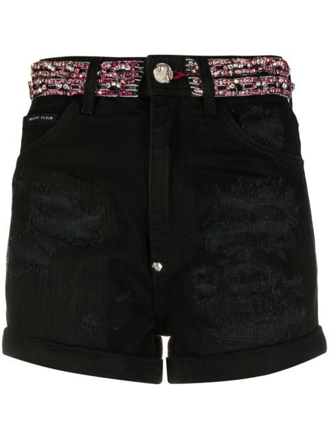 PHILIPP PLEIN crystal embellished denim shorts