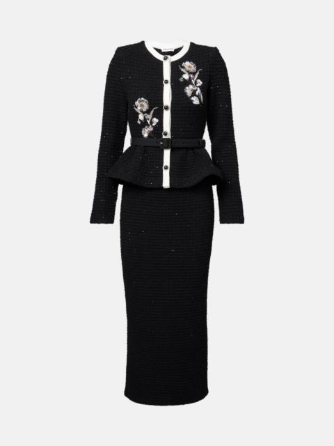 self-portrait Sequined floral tweed midi dress