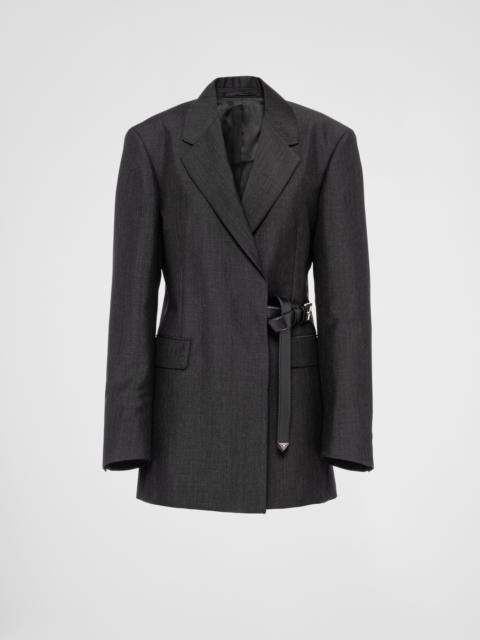 Prada Kid Mohair Belted Wrap Blazer Jacket | bergdorfgoodman