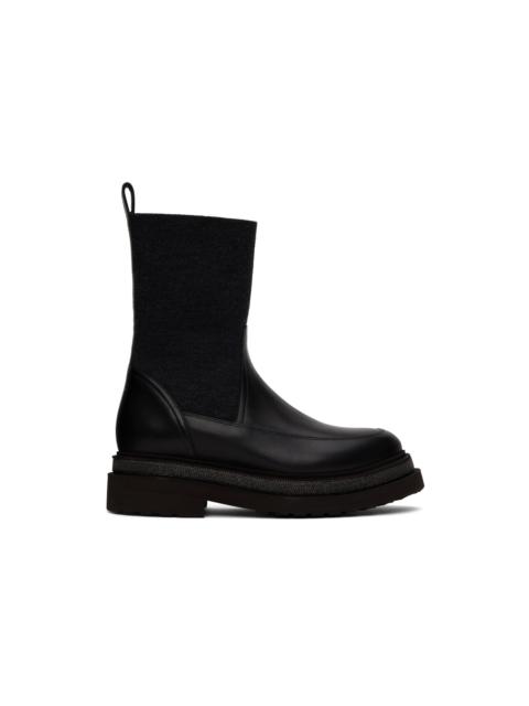 Brunello Cucinelli Black Leather Chelsea Boots