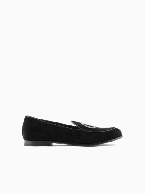 GIORGIO ARMANI Suede loafers with embroidered logo