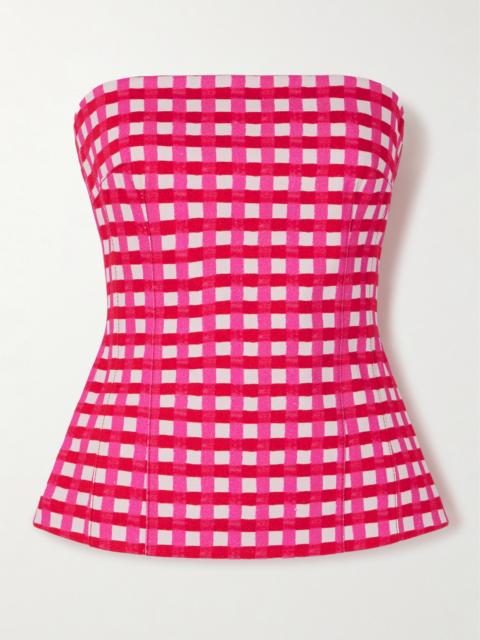 EMILIA WICKSTEAD Kerina Strapless Checked Denim Bustier Top