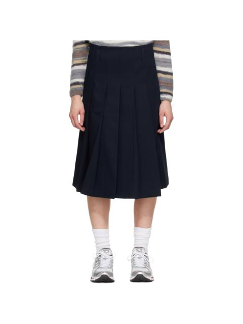 A.P.C. Navy Pleated Midi Skirt