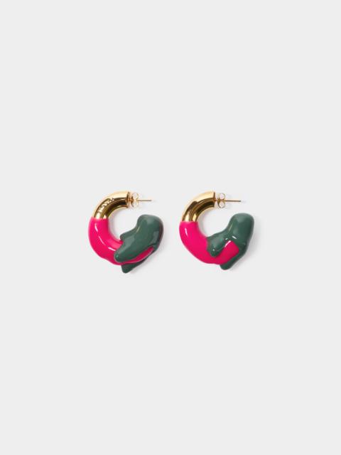 SMALL RUBBERIZED EARRINGS GOLD / fuxia & military green