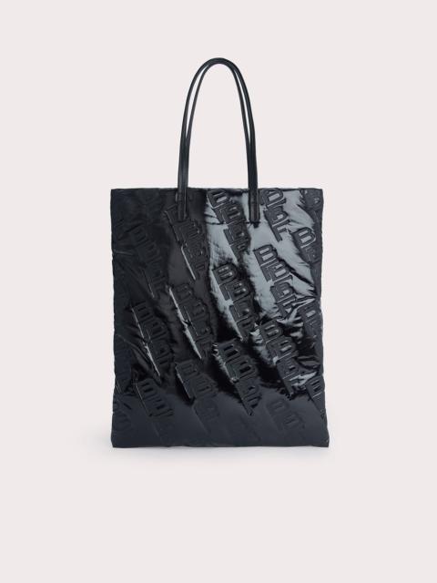 BY FAR Slim Tote Black Embossed Shellsuit Fabric and Leather