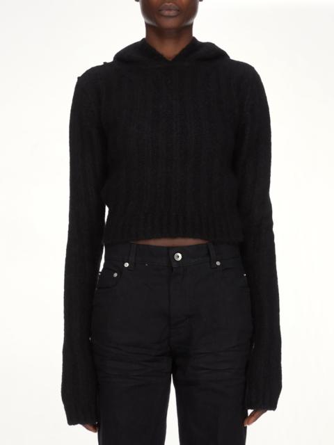 Rick Owens LS Cropped Hooded Top in Black