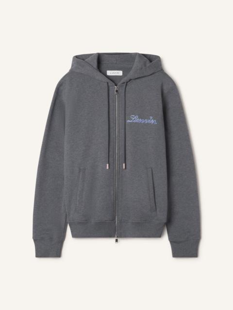 Lanvin LANVIN RIBBON ZIP-UP HOODIE IN COTTON AND CASHMERE