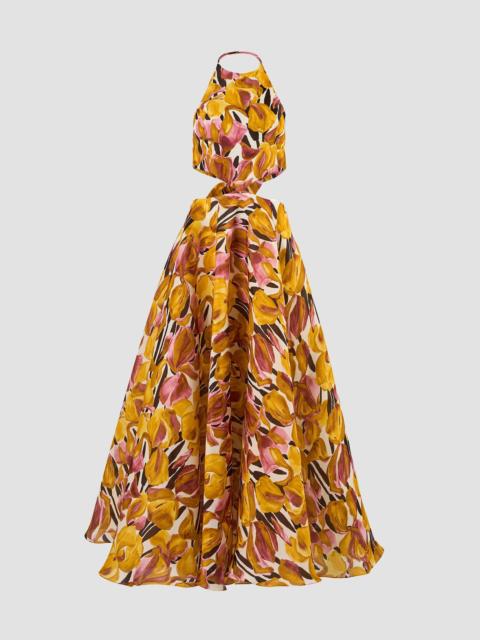 CAROLINA HERRERA Women's Floral Cut-Out Halterneck Floor-Length Dress - Melon Multi