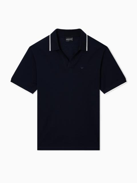 EMPORIO ARMANI V-NECK PIQUÉ POLO SHIRT