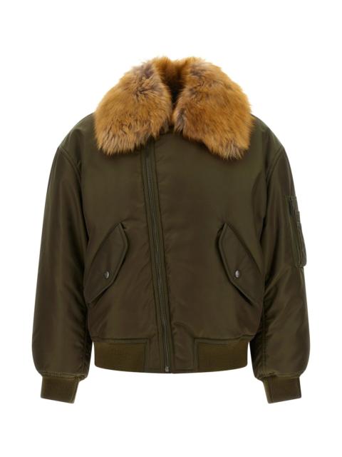 SAINT LAURENT Removable Shearling Neck Bomber Jacket