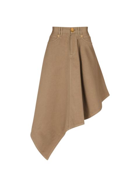 Balmain Asymmetrical pleated skirt in cotton canvas