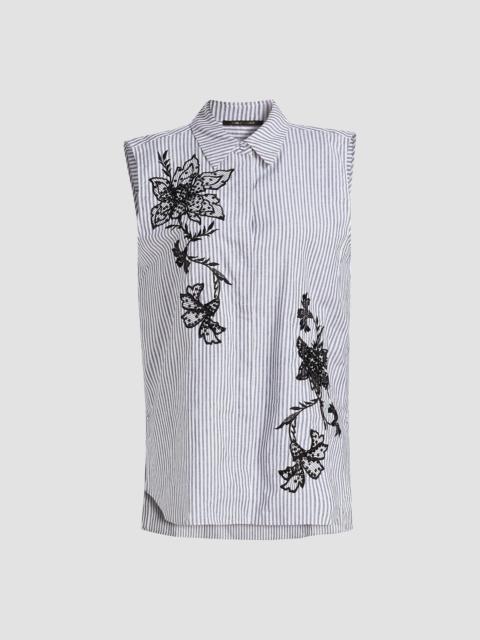 KOBI HALPERIN Women's Aerin Striped Cotton-Linen Sleeveless Blouse - Black White