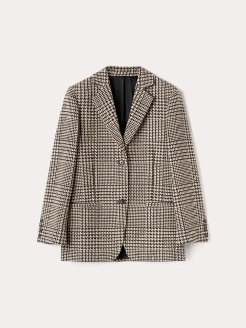 Longline wool blazer brown check