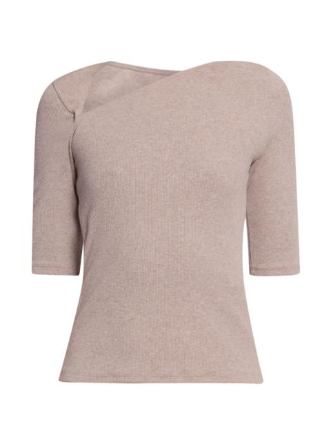 MM6 Maison Margiela Women's Asymmetric Rib-Knit Cotton-Blend Top - Taupe
