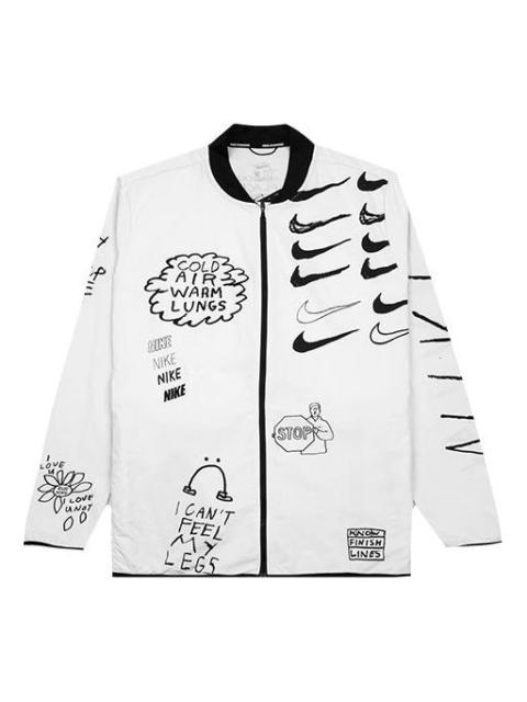 Nike Nike Run Nathan Bell Running Jacket Graffiti Printing Logo Sports Jacket baseball uniform White AJ77